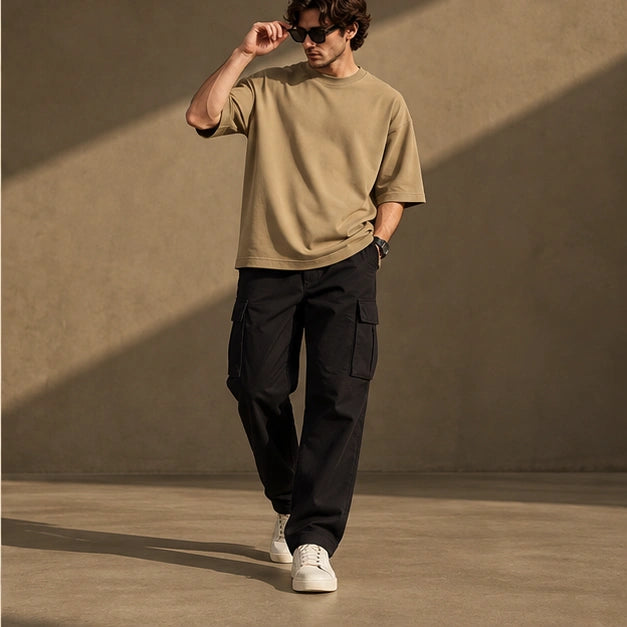 Men’s Premium Sand Beige Oversized T-Shirt – Relaxed Streetwear Fit
