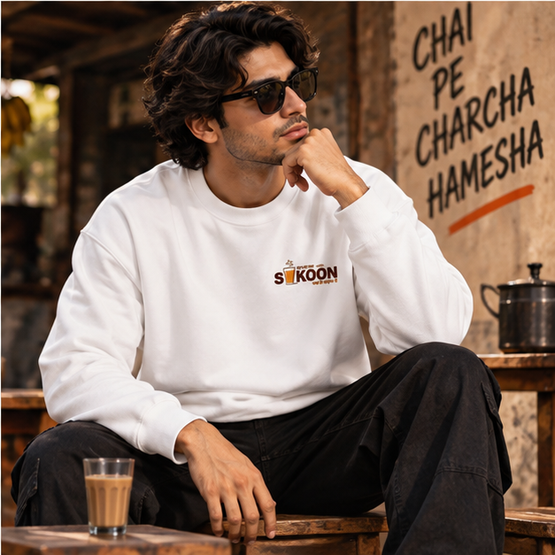 Men’s White Regular Fit Chai Graphic T-Shirt – Sukoon Indian Tea Culture Printed Tee
